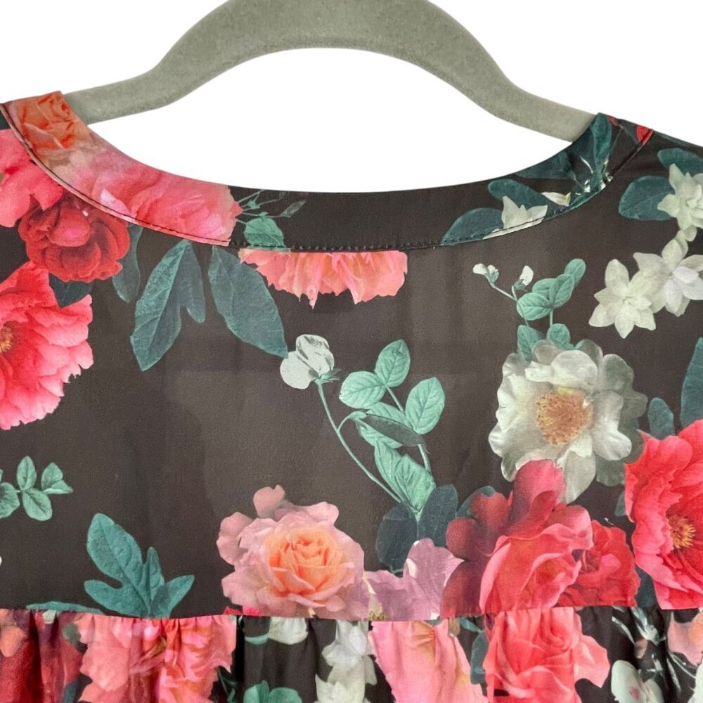 Torrid Black Floral Hi-Lo Tunic Flutter Sleeve V-Neck Size 2X - Picture 9 of 15